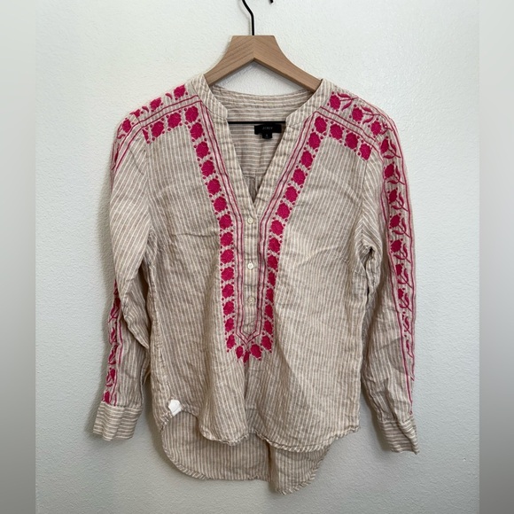 J. Crew Tops - J. Crew Linen Embroidered Long Sleeve Tunic Small